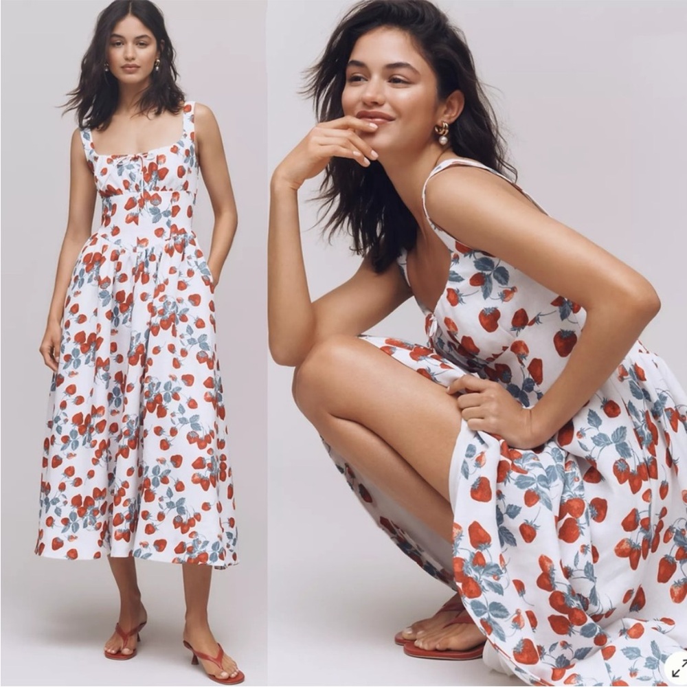 Reformation Balia Linen Sleeveless Basque-Waist Midi Dress - Picture 3 of 14
